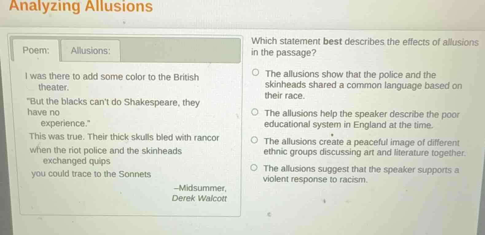 analyzing allusions poem: i was there to add some color to the british …
