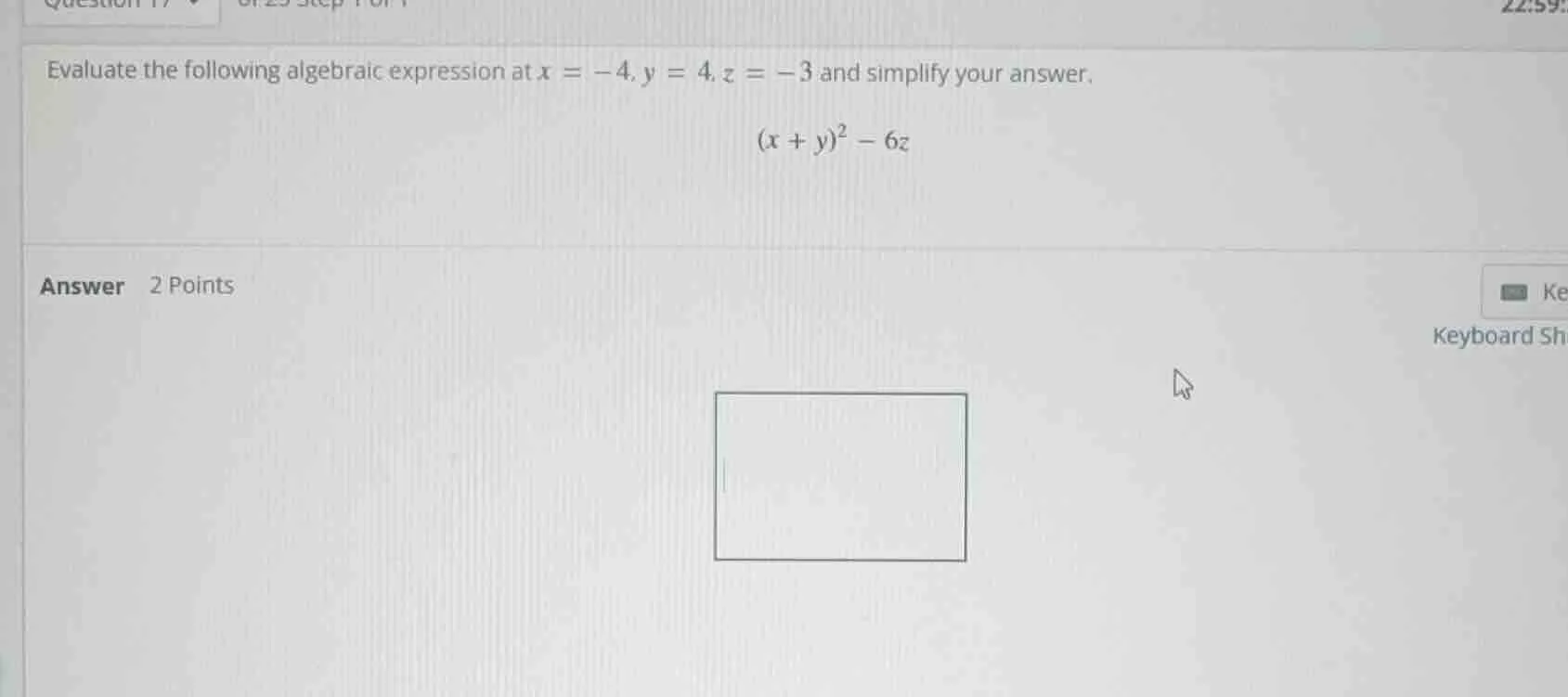 evaluate the following algebraic expression at ( x = -4, y = 4, z = -3 …