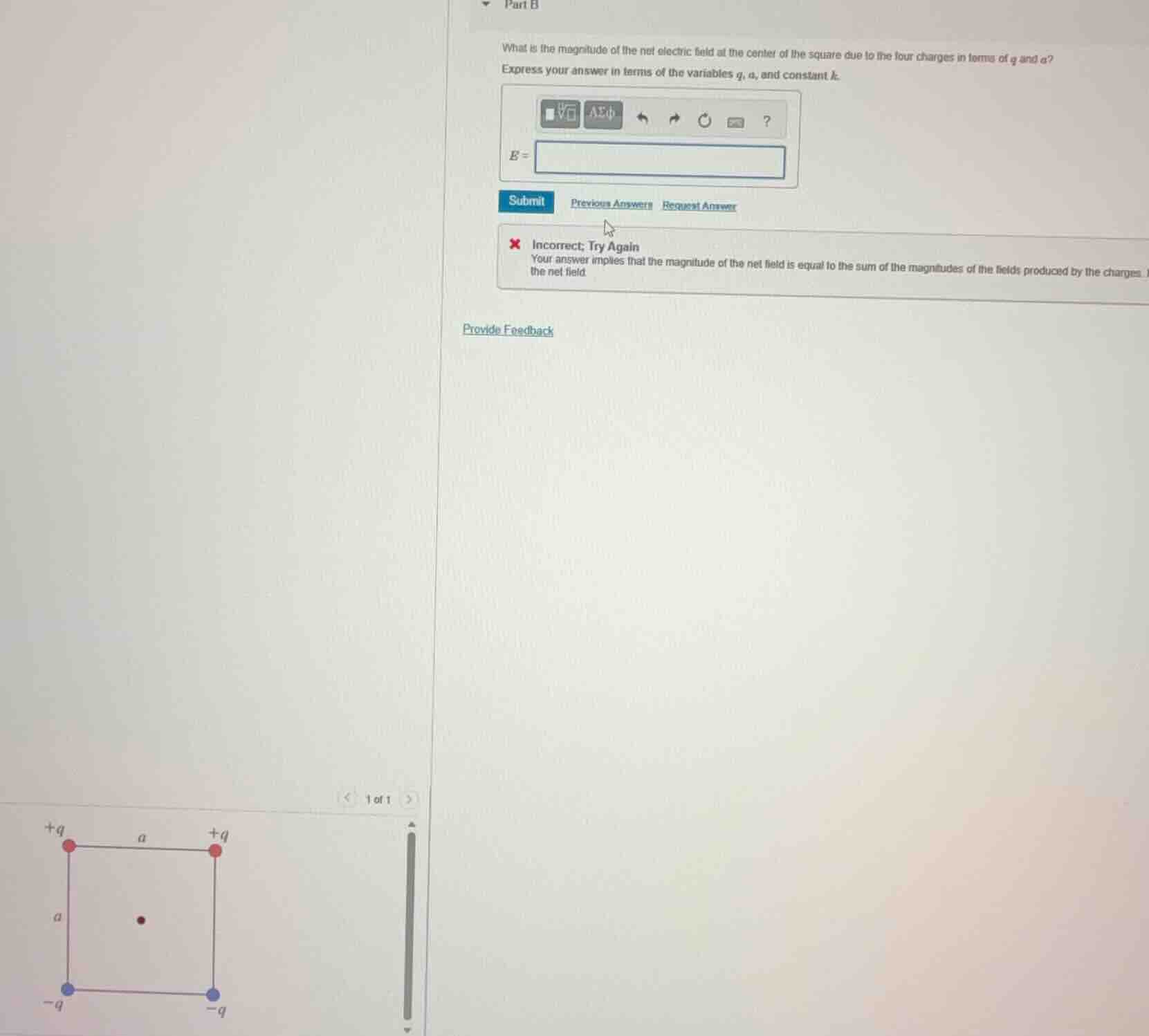 part b what is the magnitude of the net electric field at the center of…