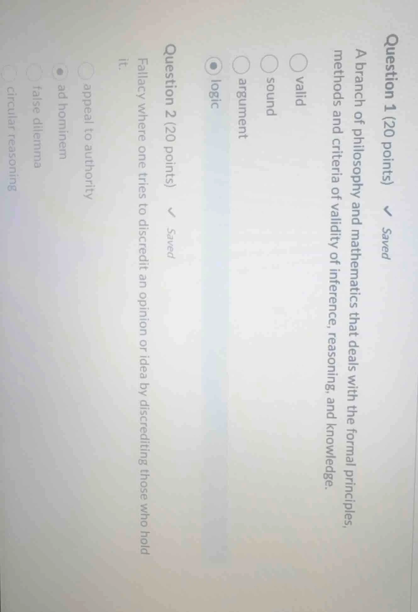 question 1 (20 points) a branch of philosophy and mathematics that deal…