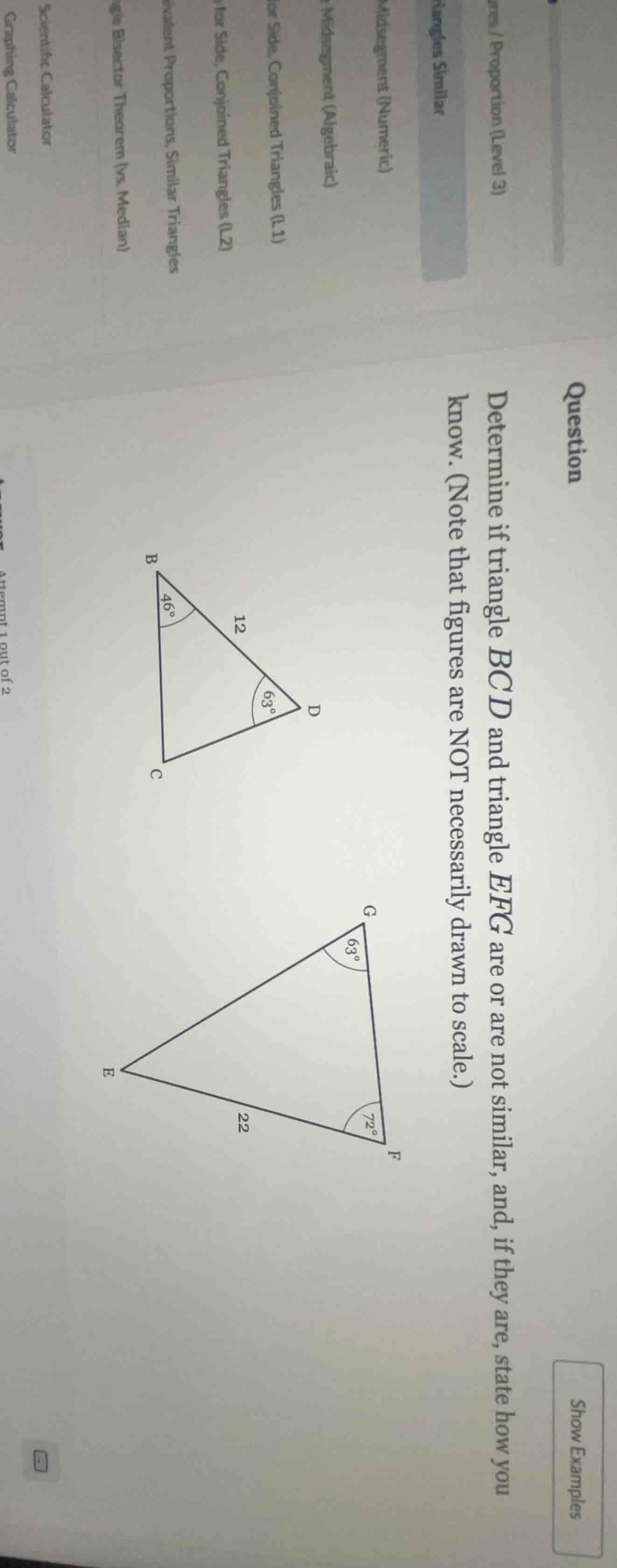 question determine if triangle bcd and triangle efg are or are not simi…