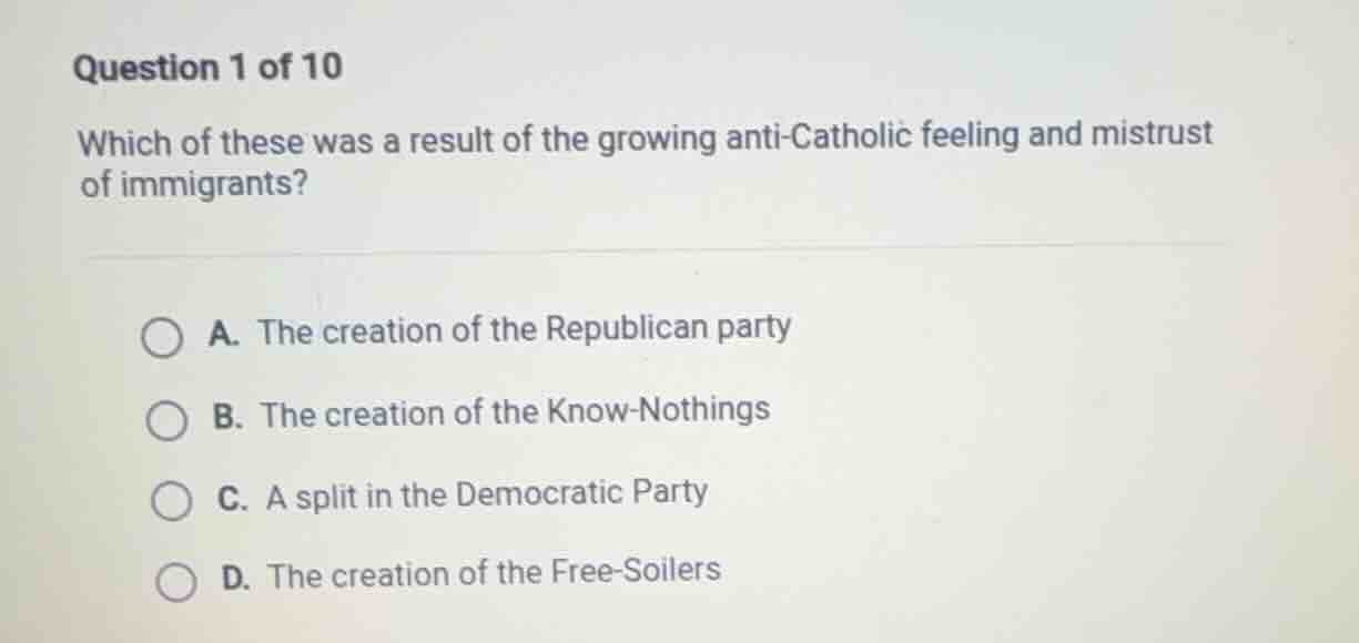 question 1 of 10 which of these was a result of the growing anti - cath…