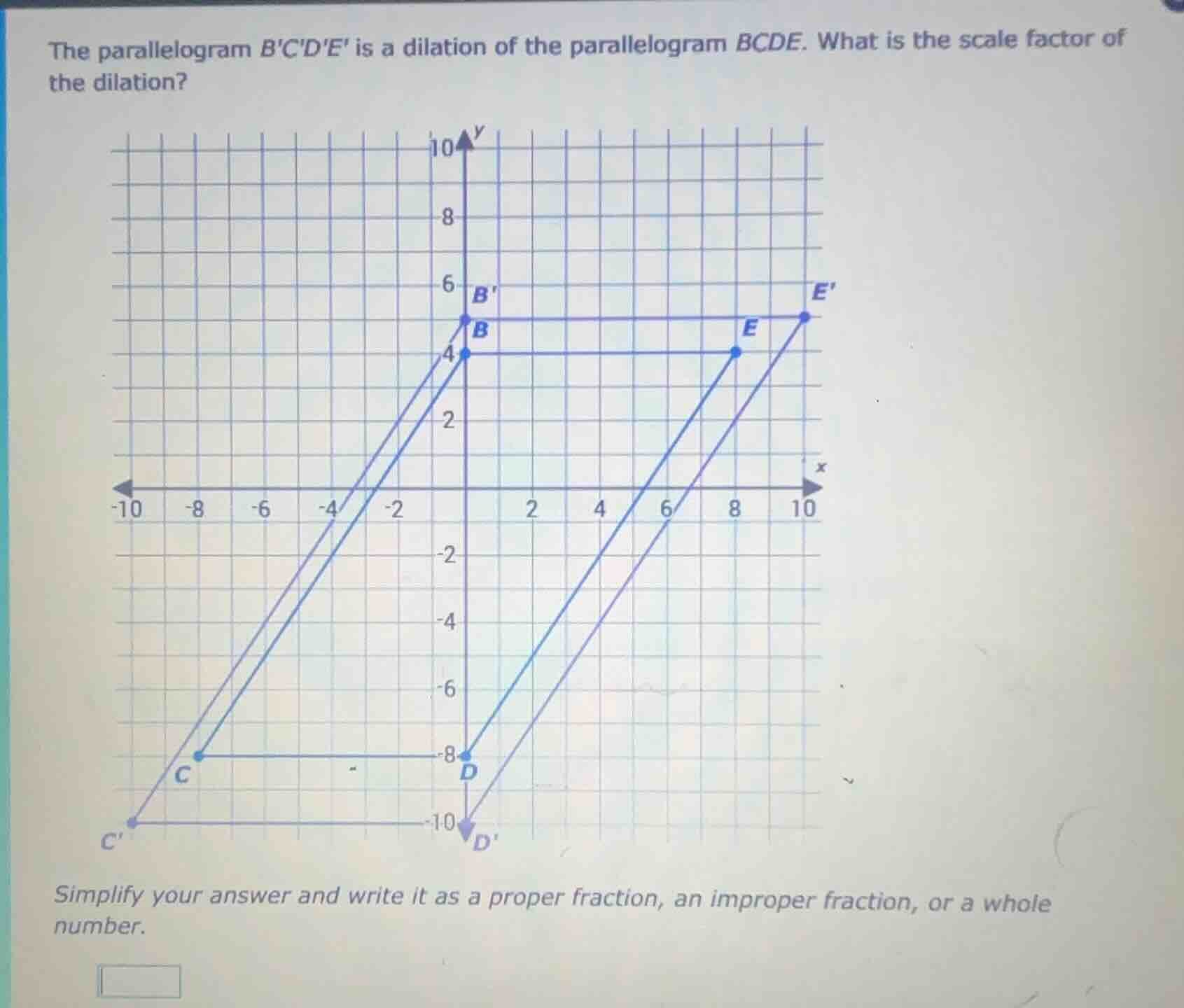 the parallelogram bcde is a dilation of the parallelogram bcde. what is…
