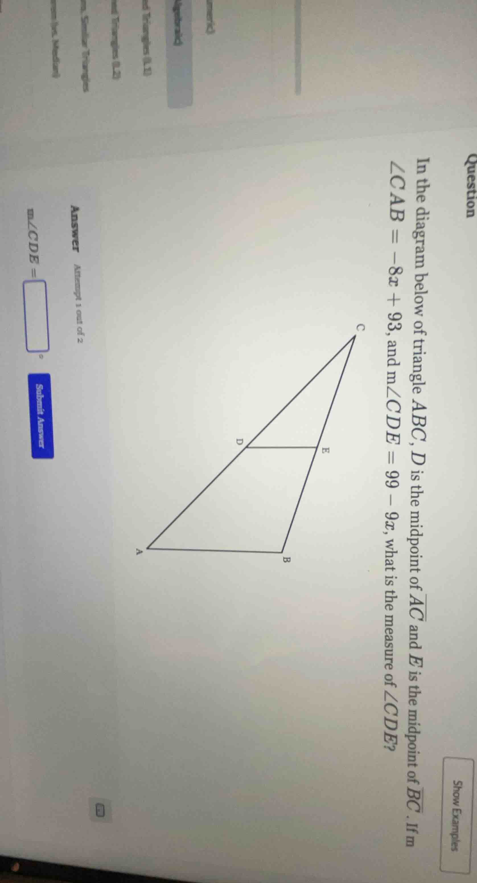 question in the diagram below of triangle abc, d is the midpoint of \\(…
