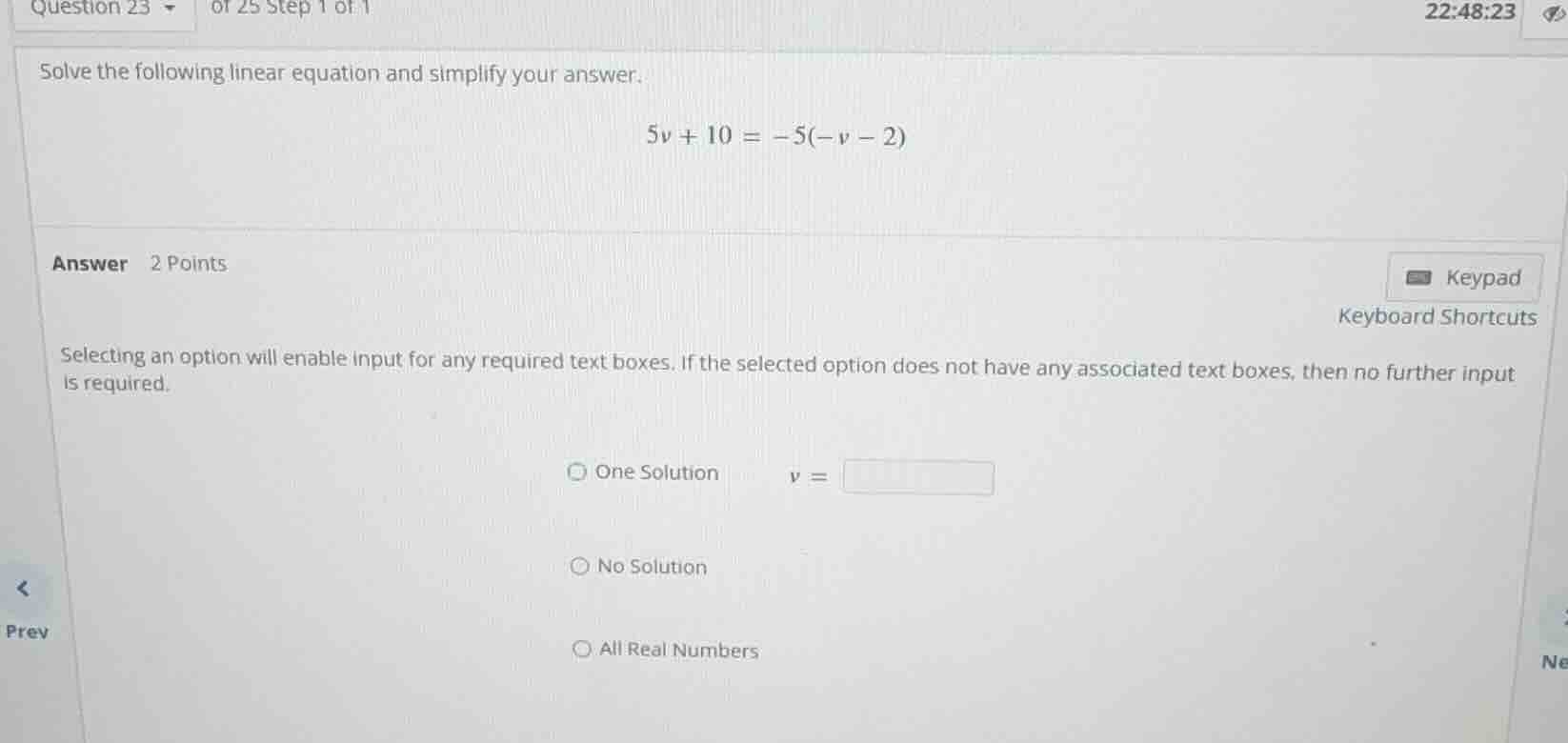 solve the following linear equation and simplify your answer. $5v + 10 …