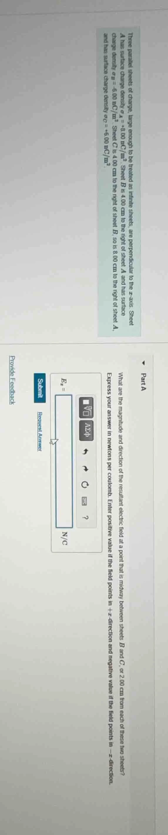 three parallel sheets of charge, large enough to be treated as infinite…