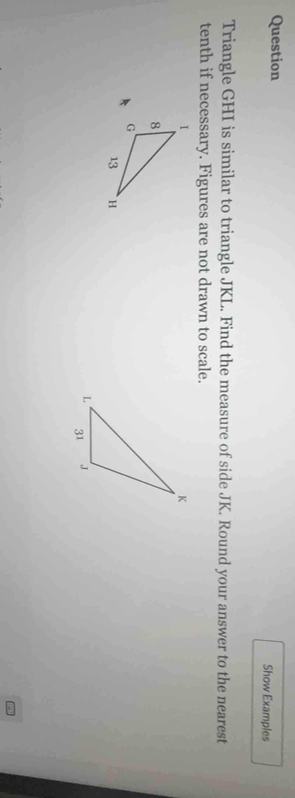 question triangle ghi is similar to triangle jkl. find the measure of s…