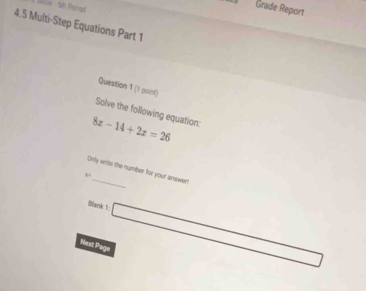 4.5 multi-step equations part 1 question 1 (1 point) solve the followin…