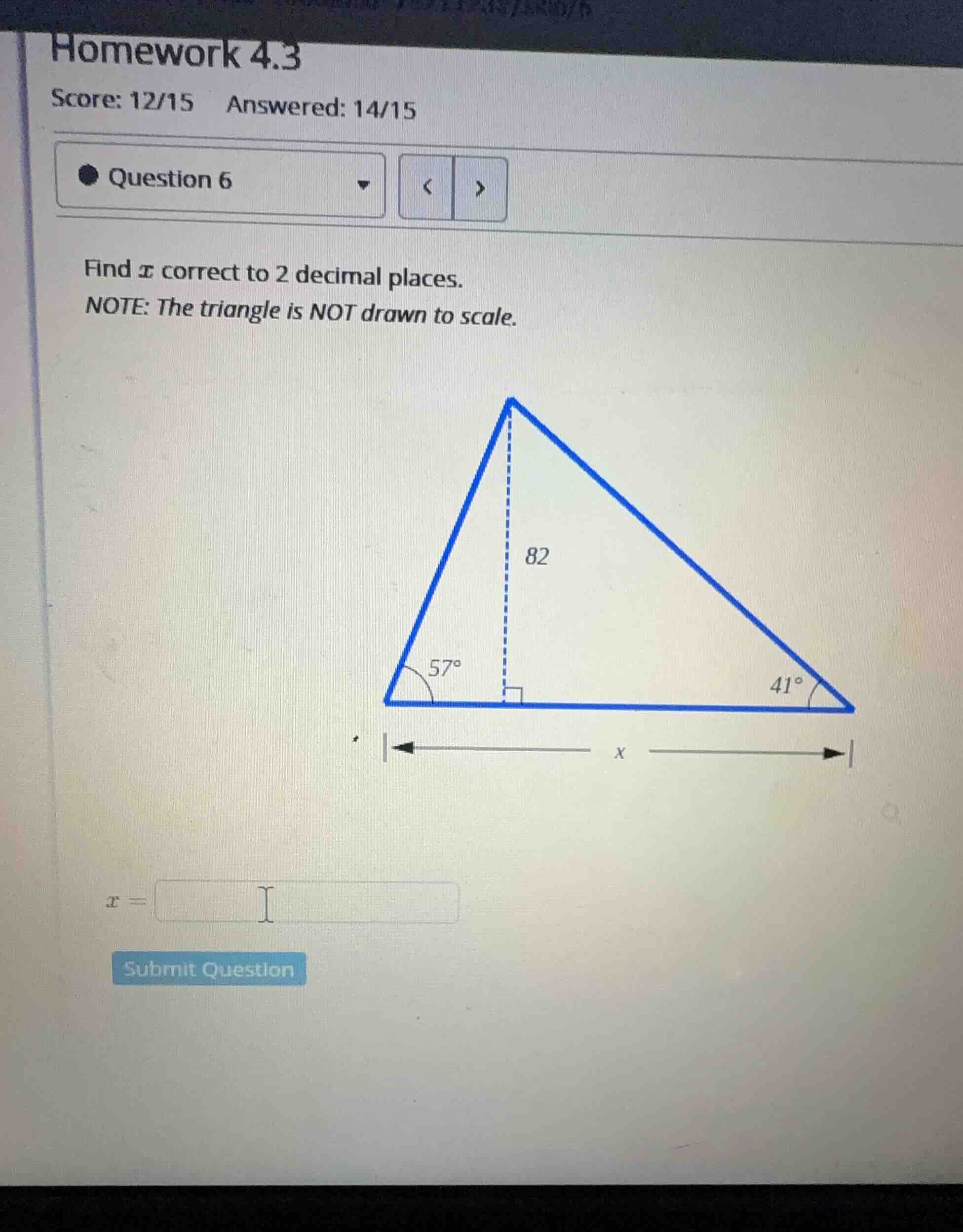 homework 4.3 score: 12/15 answered: 14/15 question 6 find ( x ) correct…