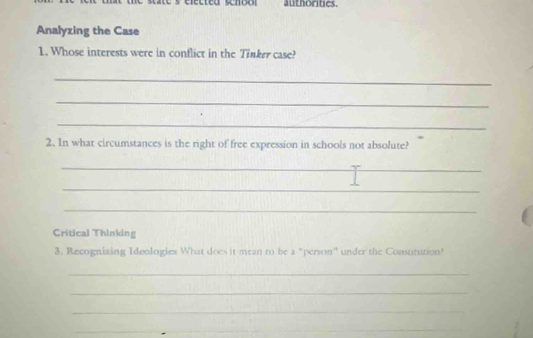 analyzing the case 1. whose interests were in conflict in the tinker ca…