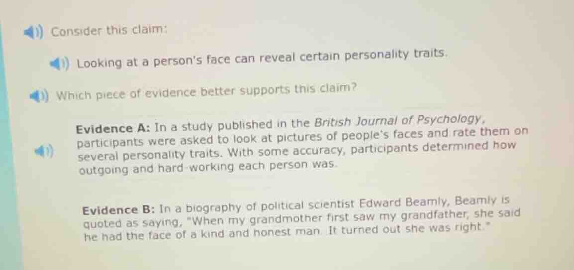 consider this claim: looking at a person’s face can reveal certain pers…