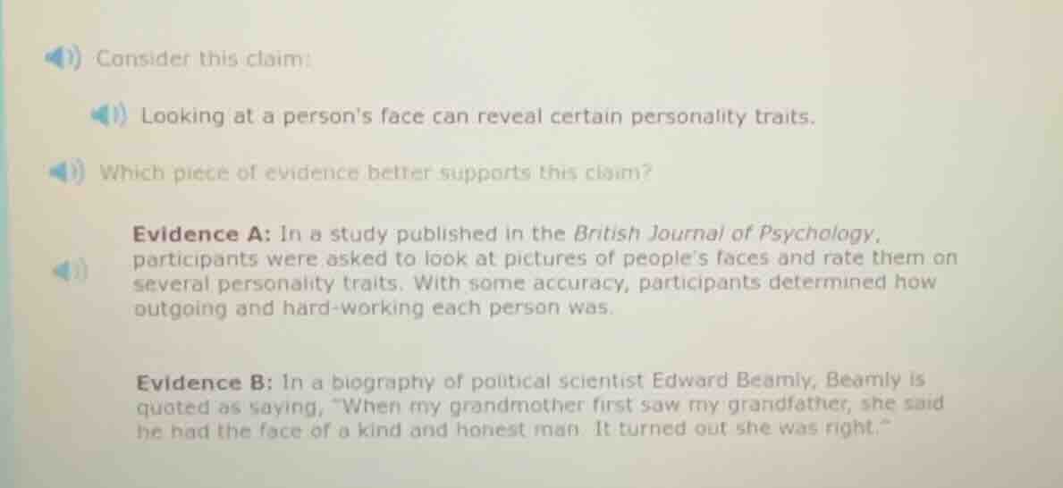 consider this claim: looking at a persons face can reveal certain perso…