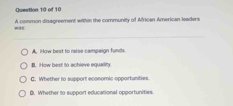 question 10 of 10 a common disagreement within the community of african…