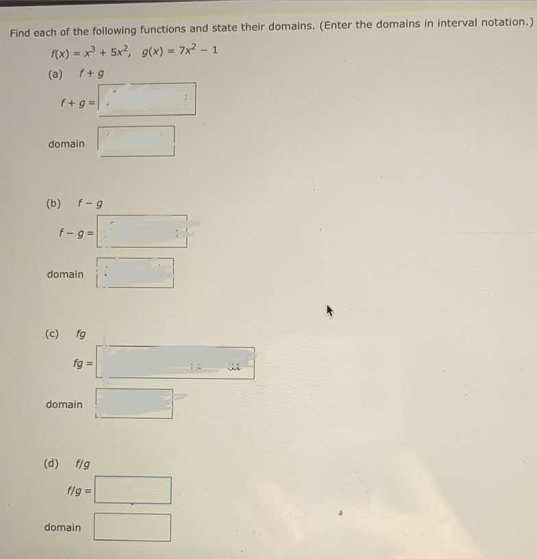find each of the following functions and state their domains. (enter th…