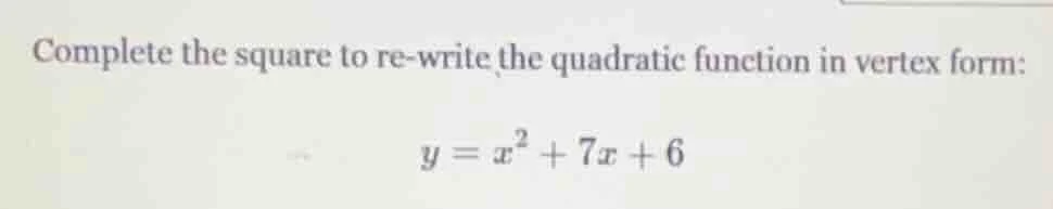 complete the square to re - write the quadratic function in vertex form…