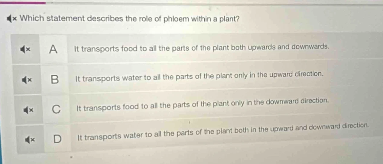 which statement describes the role of phloem within a plant? a it trans…