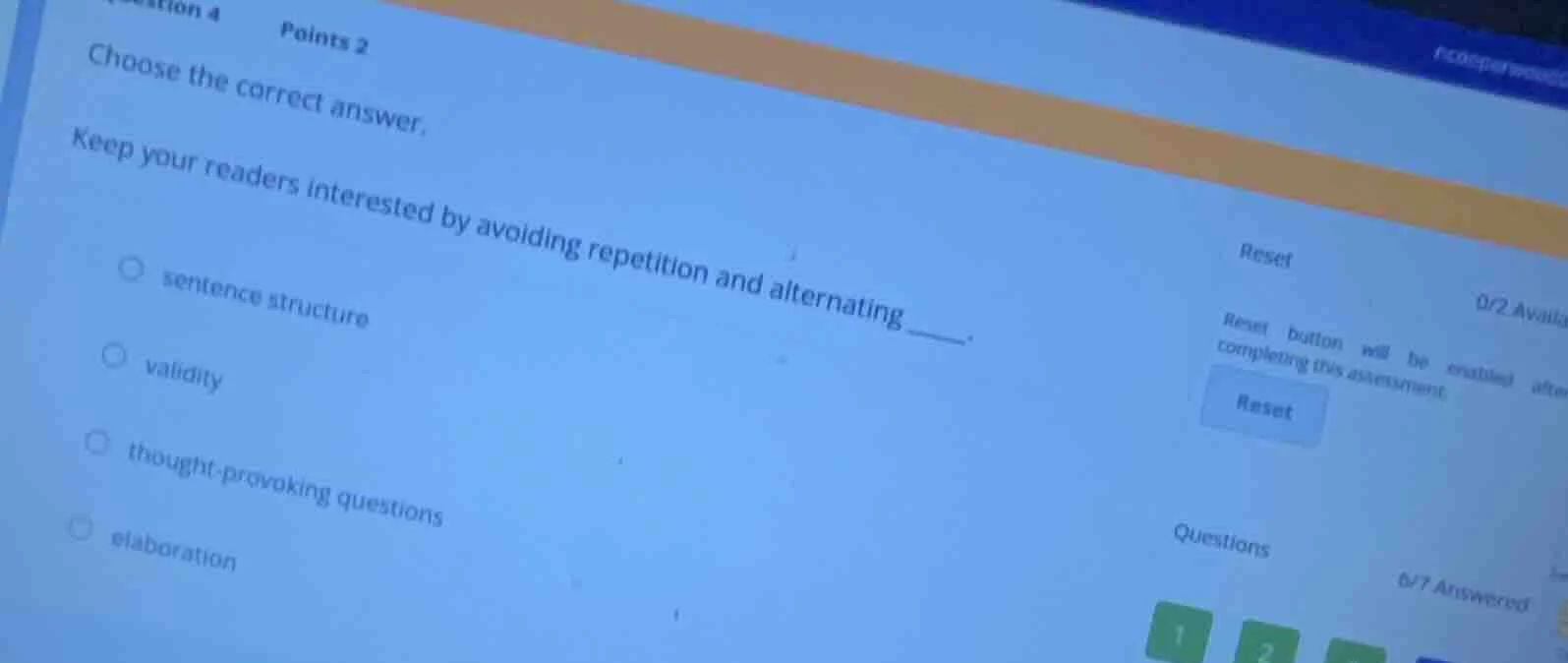 question 4 points 2 choose the correct answer. keep your readers intere…