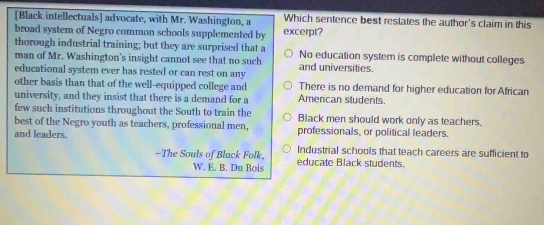black intellectuals advocate, with mr. washington, a broad system of ne…