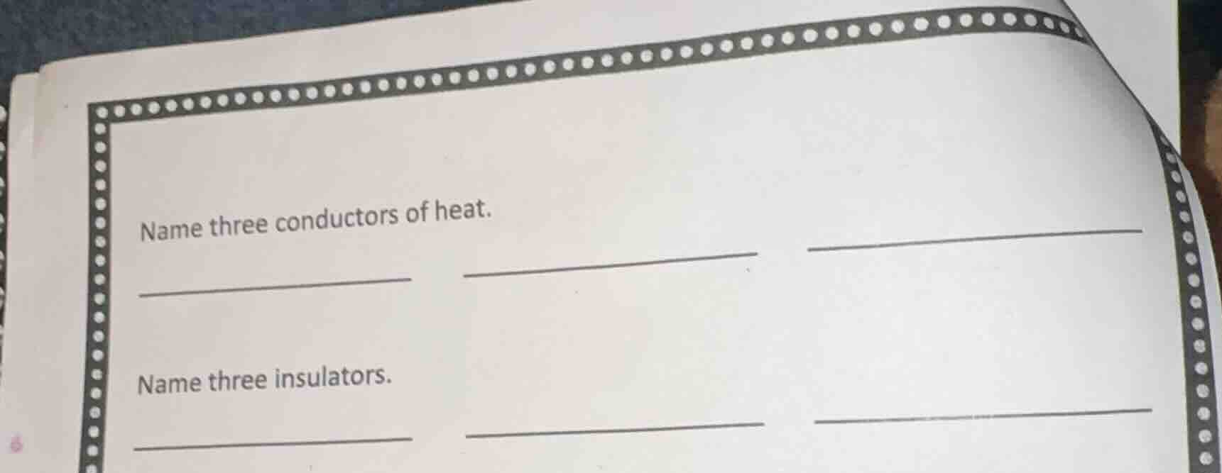 name three conductors of heat. name three insulators.