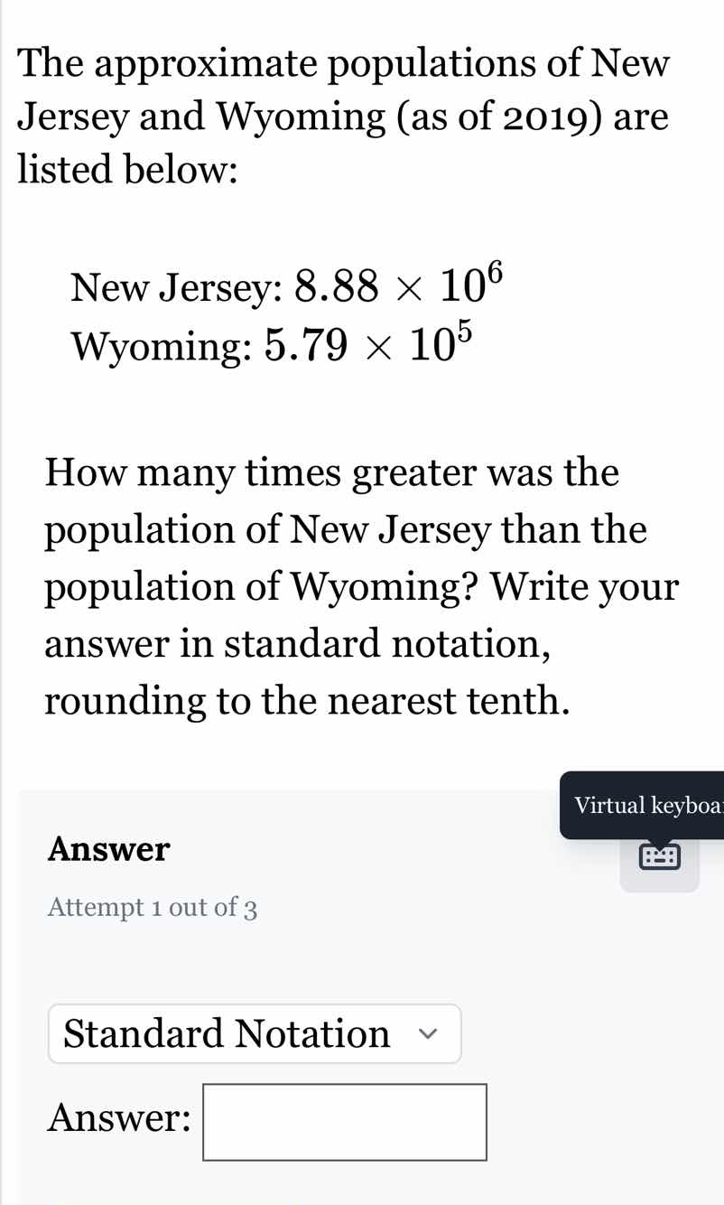 the approximate populations of new jersey and wyoming (as of 2019) are …