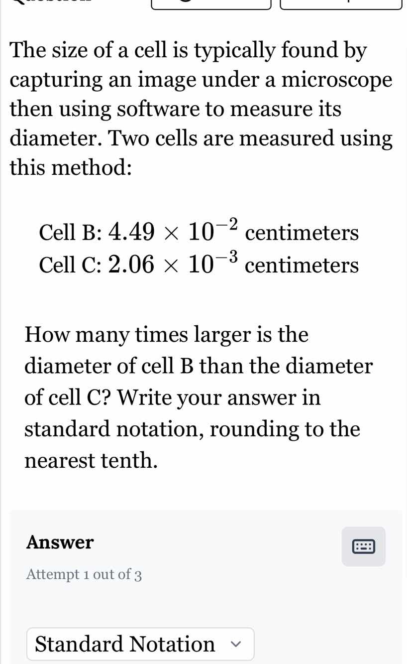 the size of a cell is typically found by capturing an image under a mic…