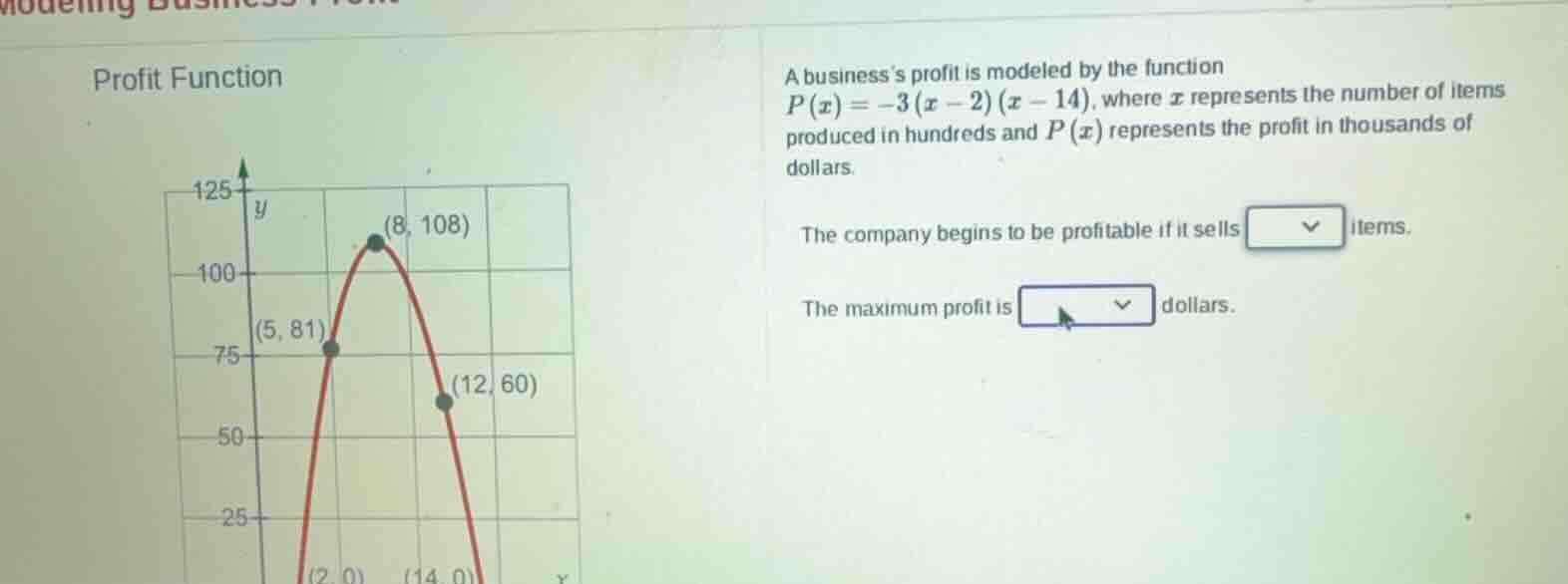 profit function a business’s profit is modeled by the function ( p(x) =…