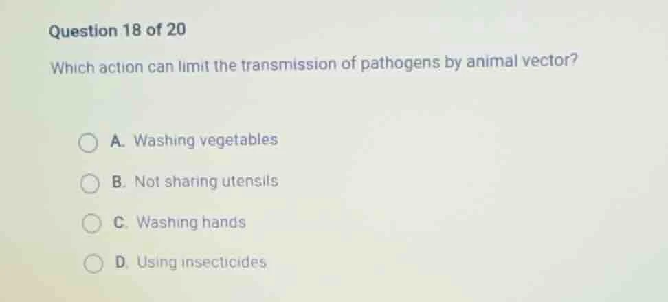 question 18 of 20 which action can limit the transmission of pathogens …