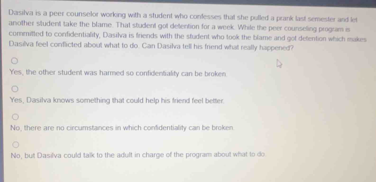 dasilva is a peer counselor working with a student who confesses that s…
