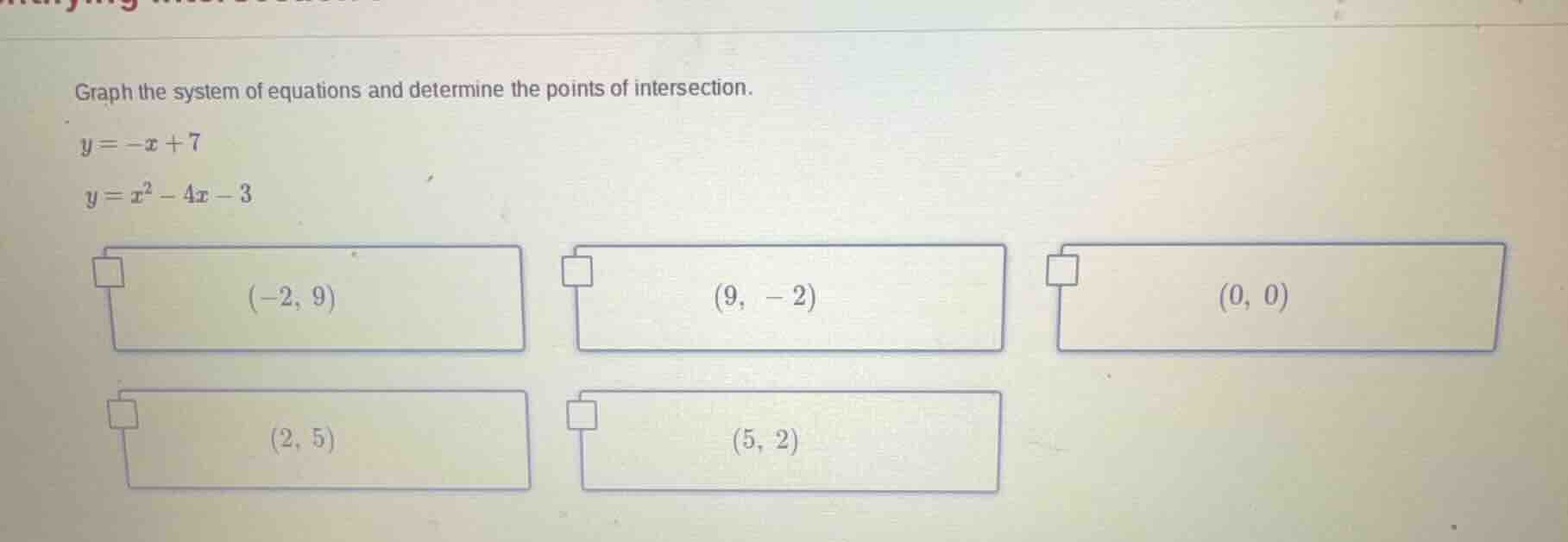 graph the system of equations and determine the points of intersection.…