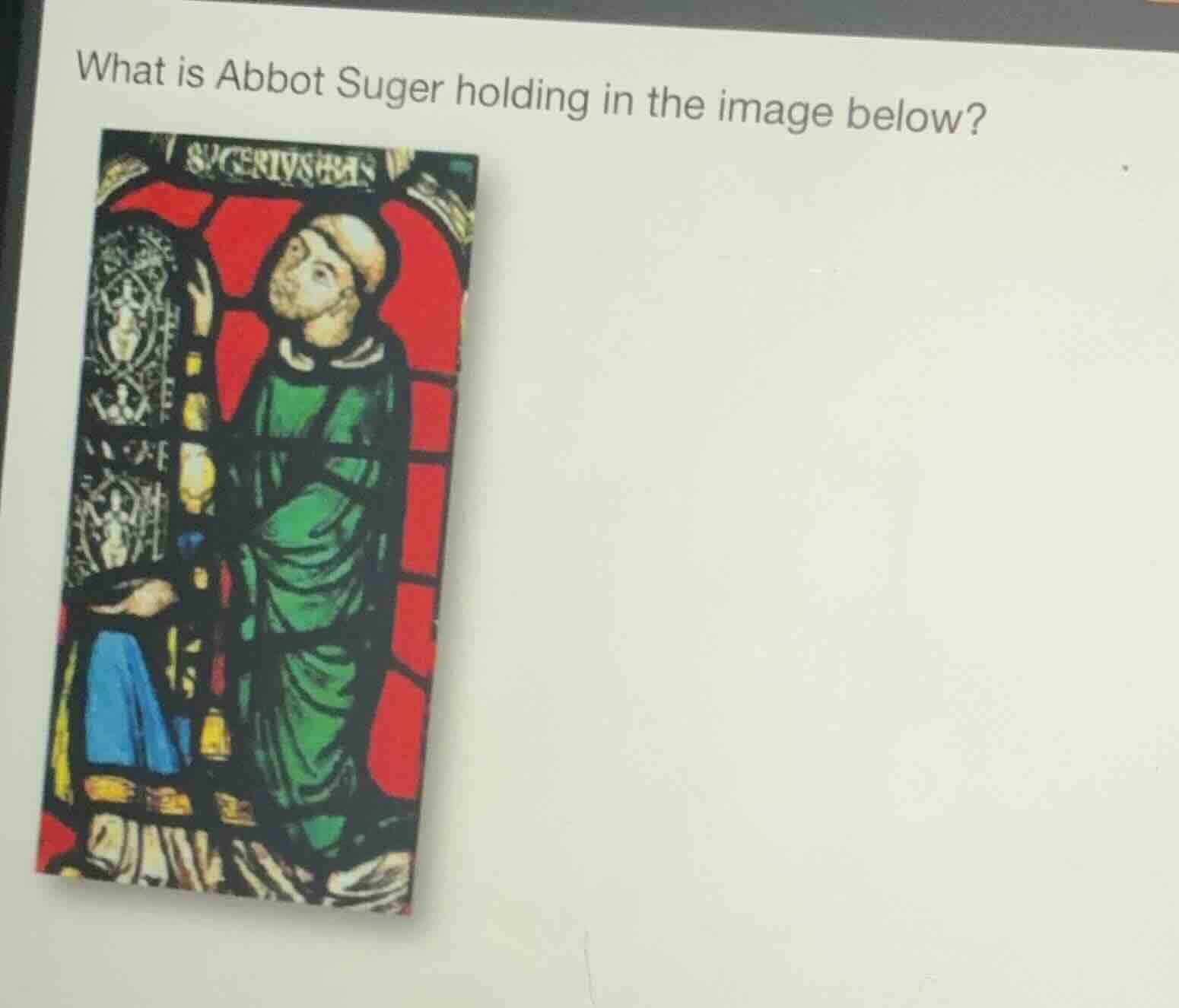 what is abbot suger holding in the image below?