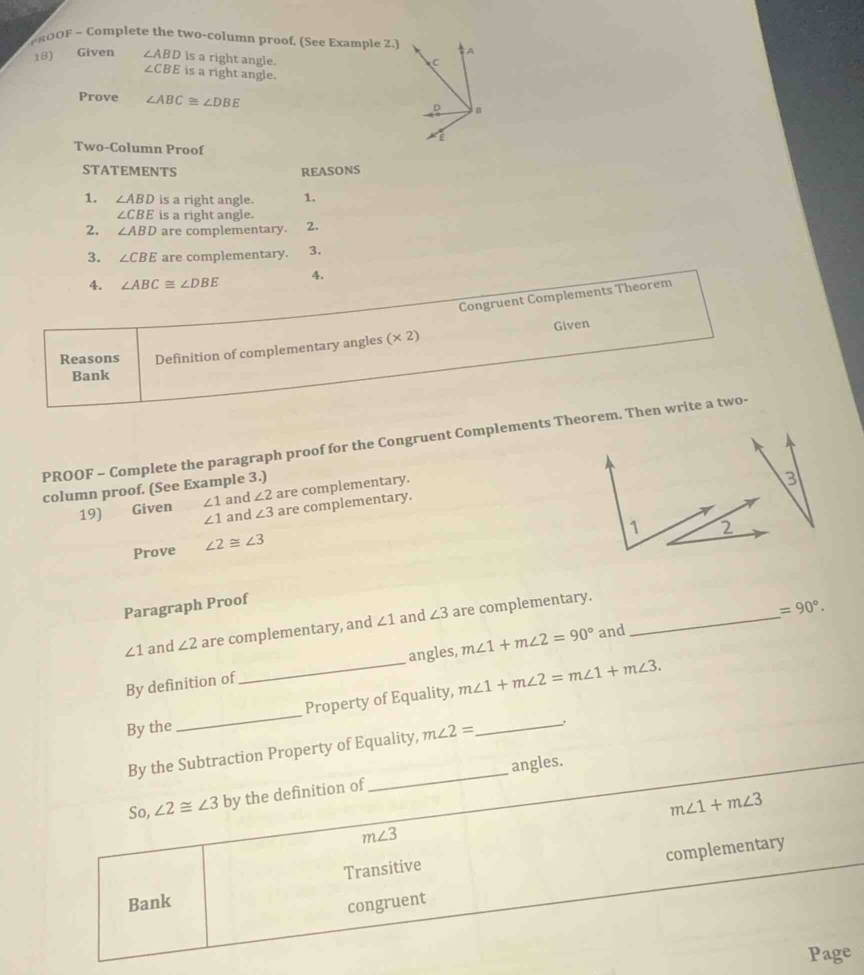 proof - complete the two - column proof. (see example 2.) 18) given ∠ab…
