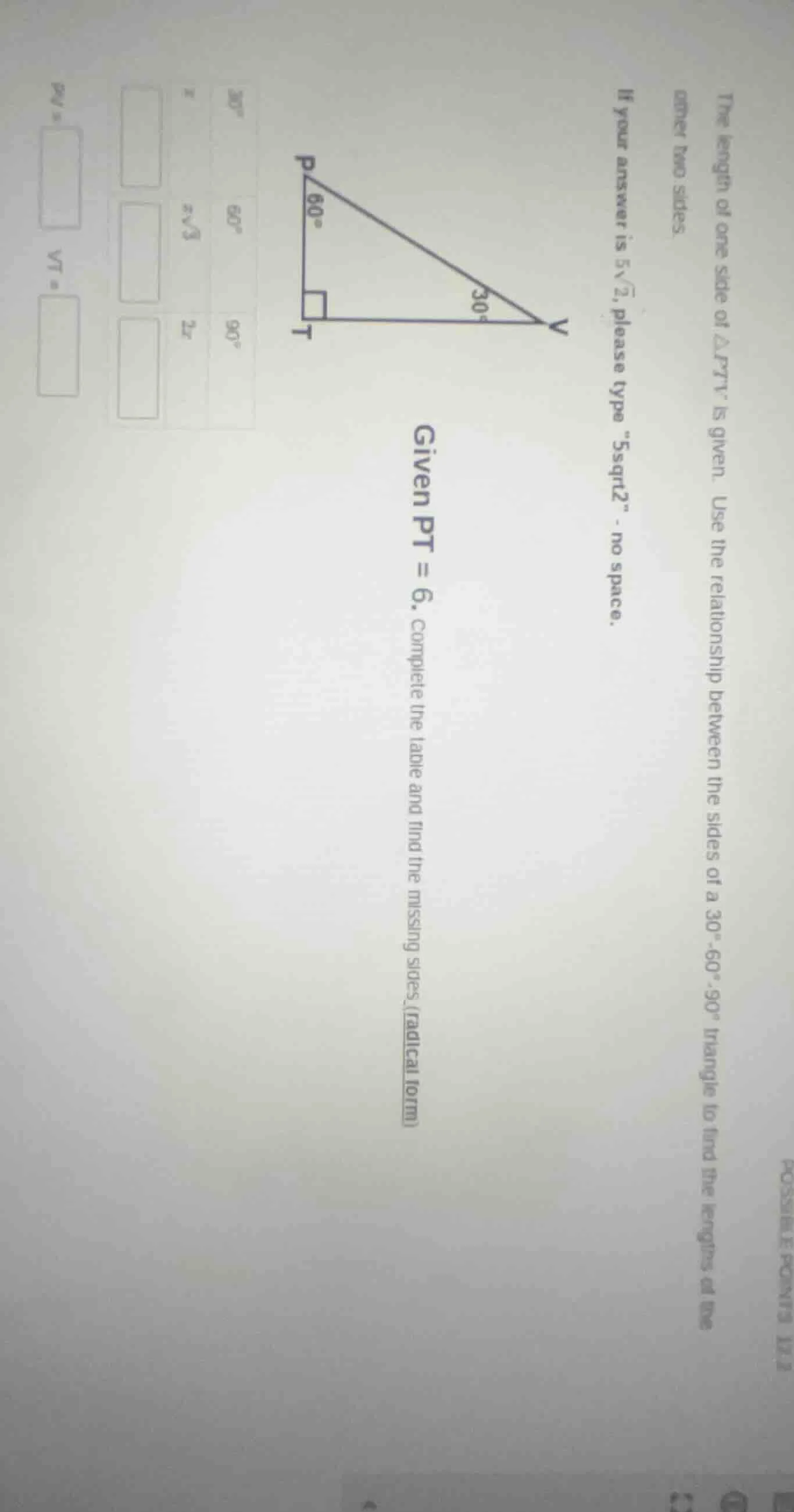 the length of one side of △pty is given. use the relationship between t…