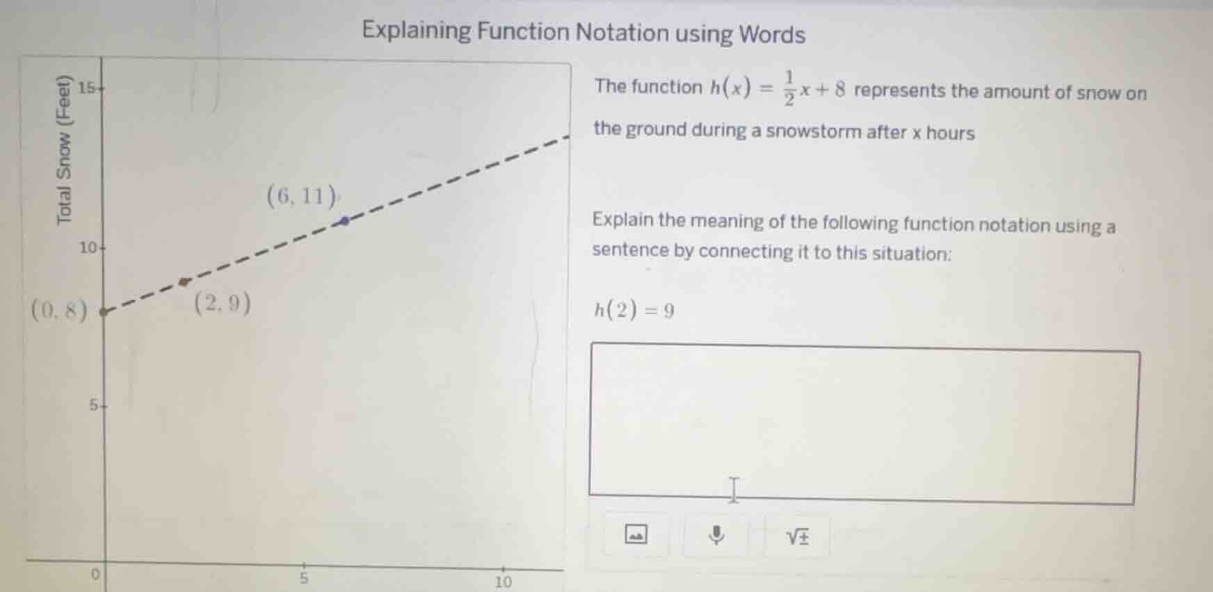 explaining function notation using words the function $h(x) = \\frac{1}…