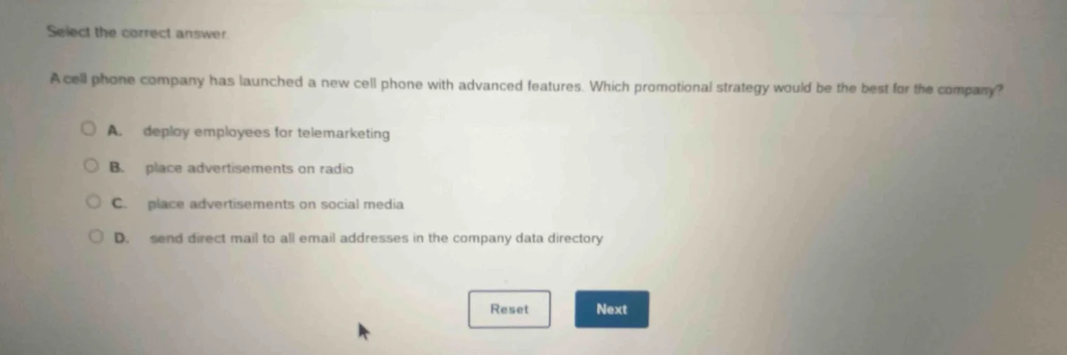 select the correct answer. a cell phone company has launched a new cell…