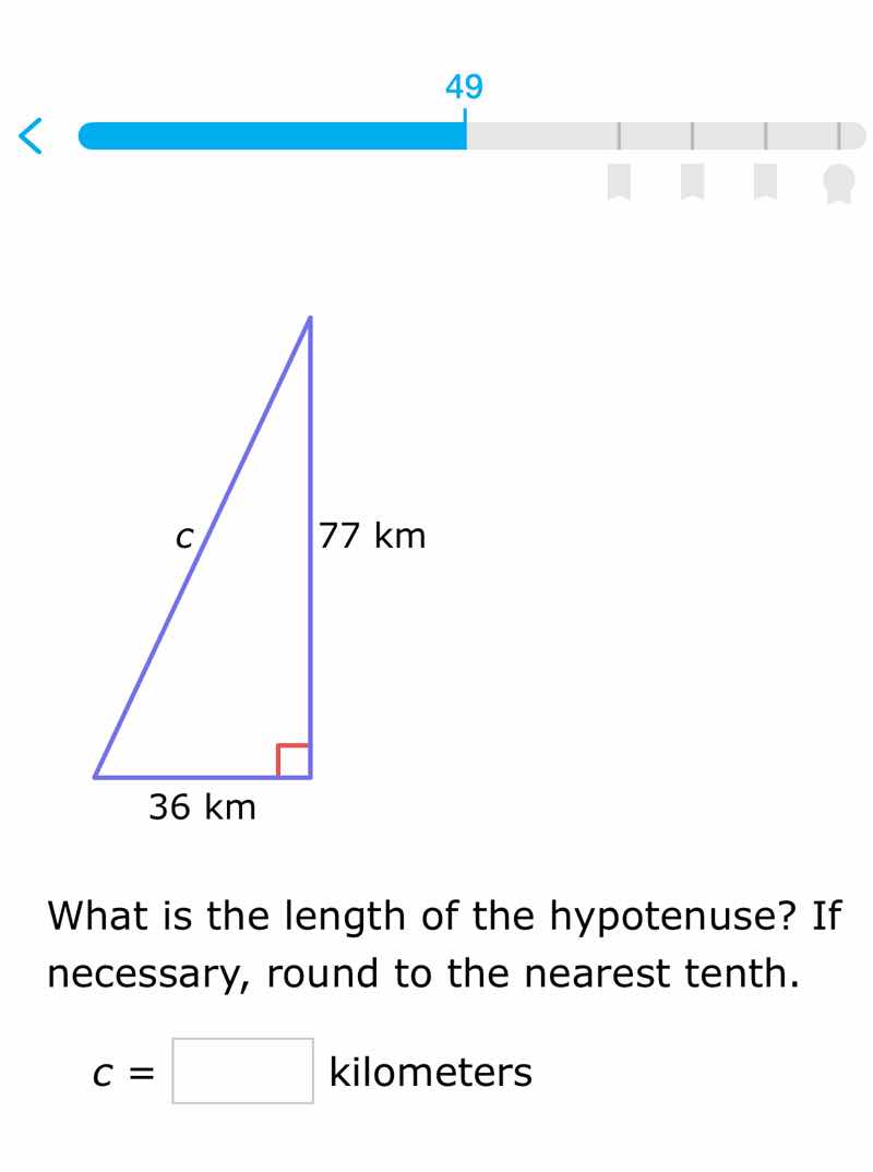 what is the length of the hypotenuse? if necessary, round to the neares…