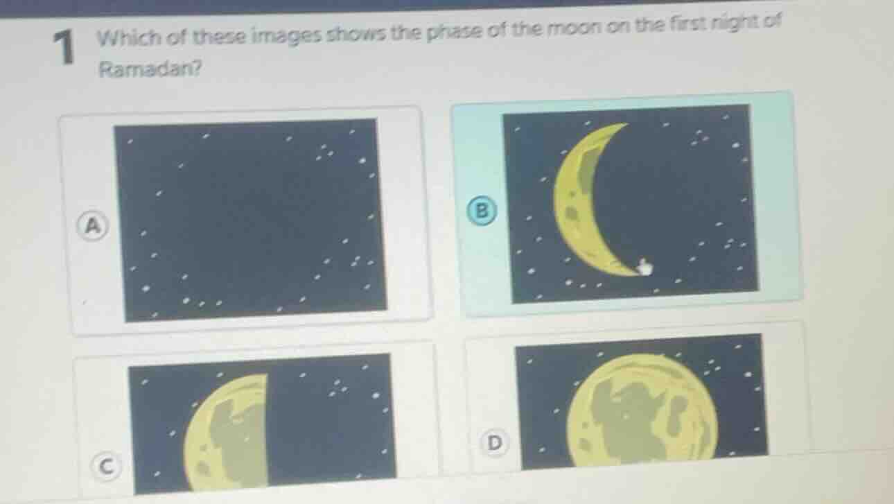 1 which of these images shows the phase of the moon on the first night …