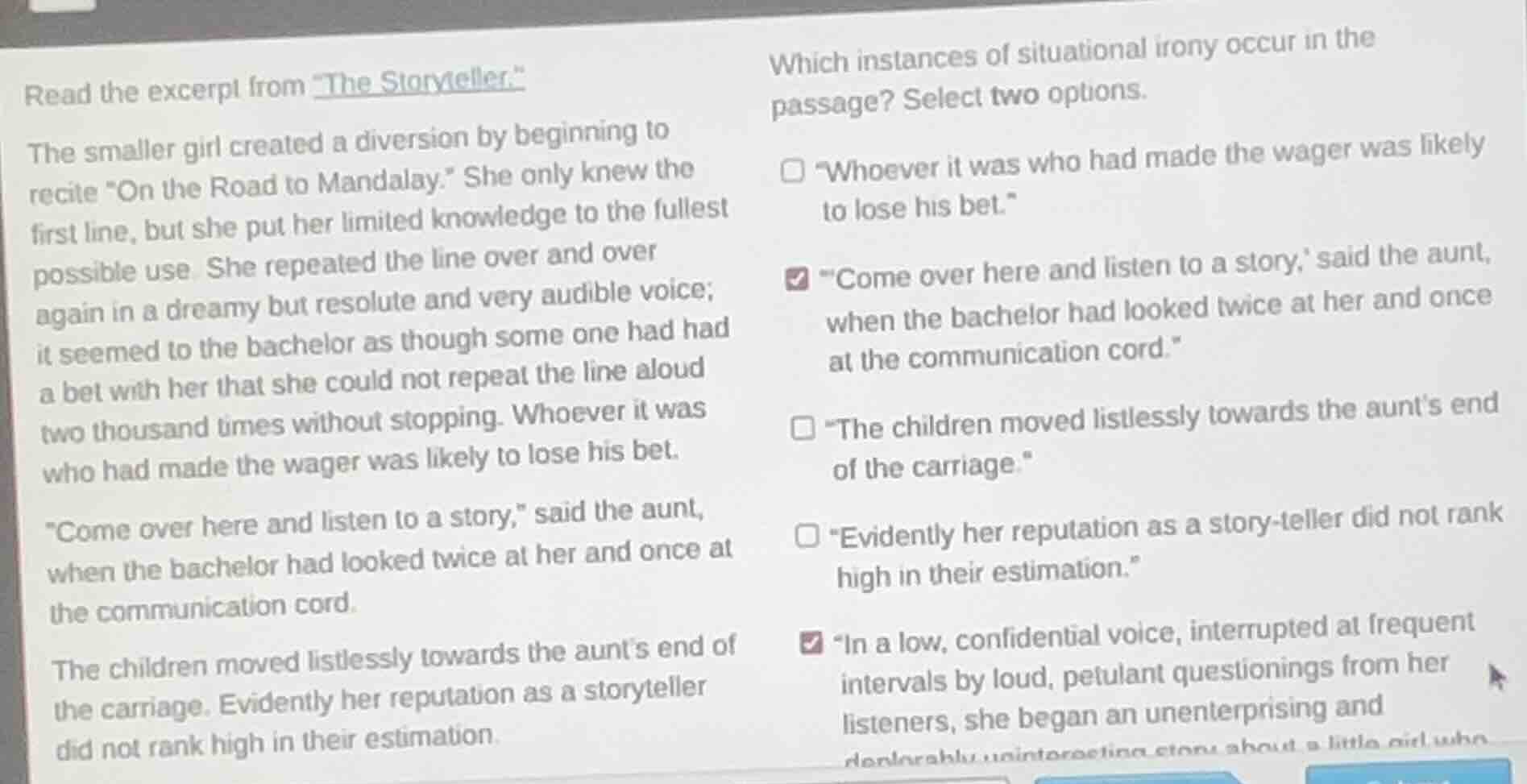 read the excerpt from \the storyteller.\ the smaller girl created a div…