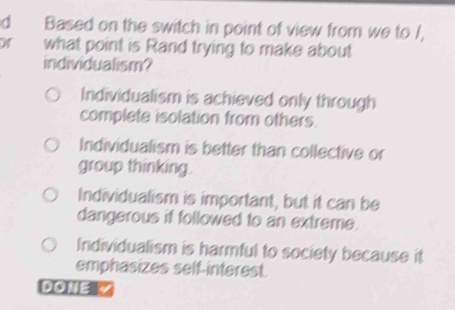 based on the switch in point of view from we to i, what point is rand t…