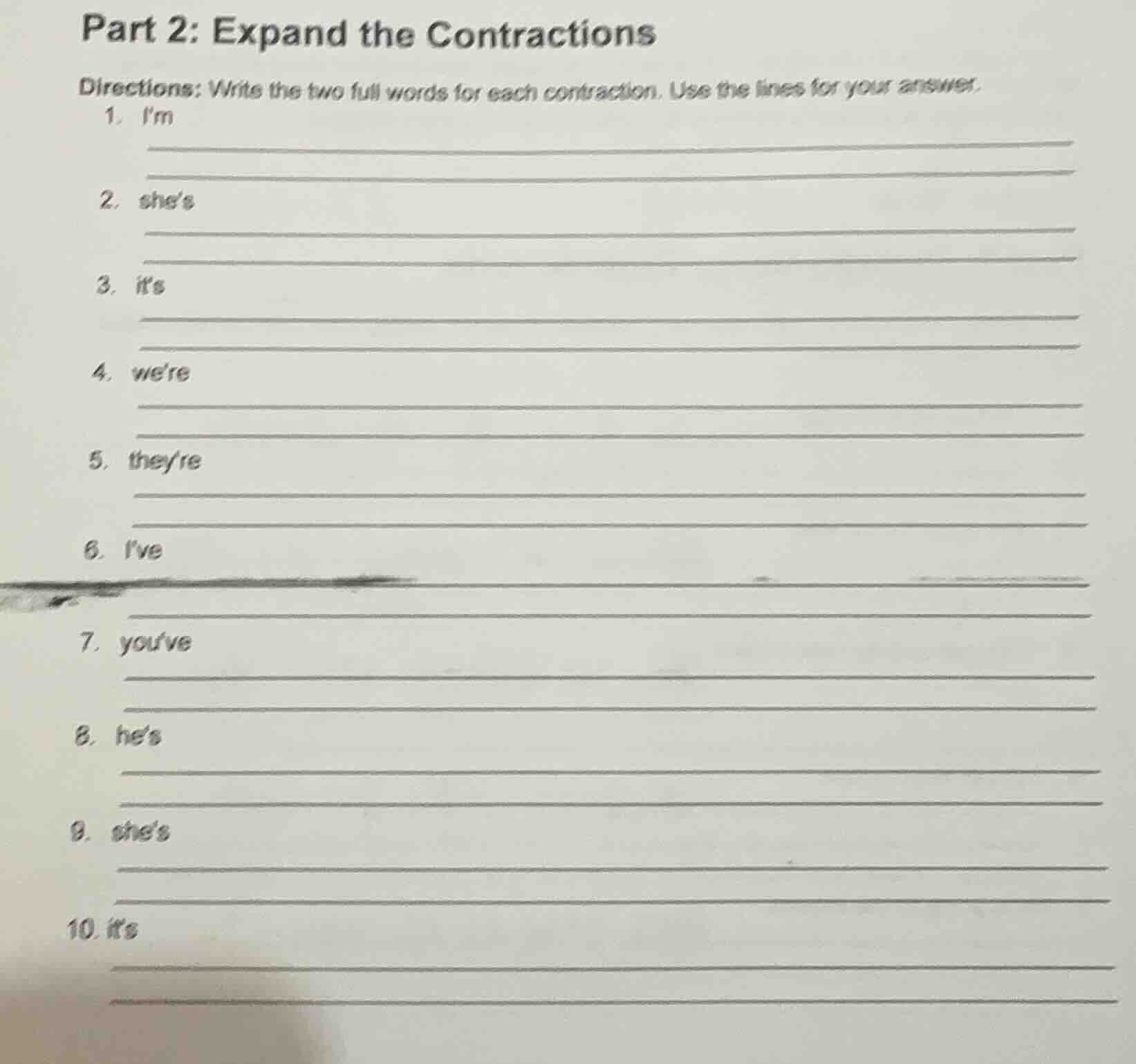 part 2: expand the contractions directions: write the two full words fo…