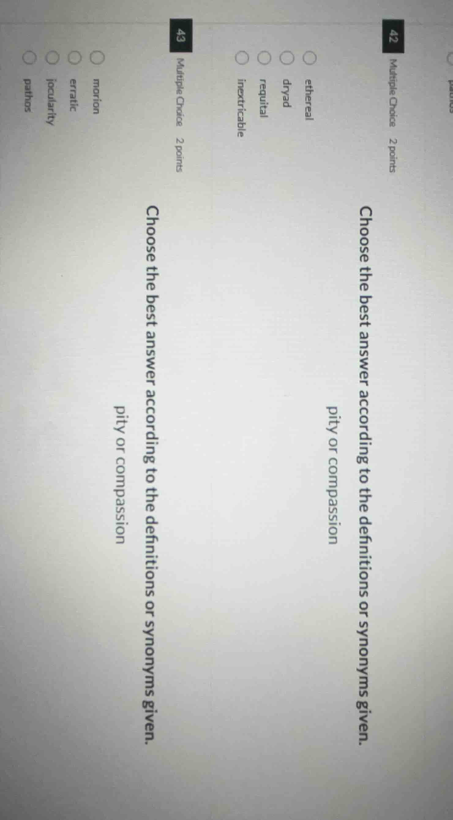42 multiple choice 2 points choose the best answer according to the def…