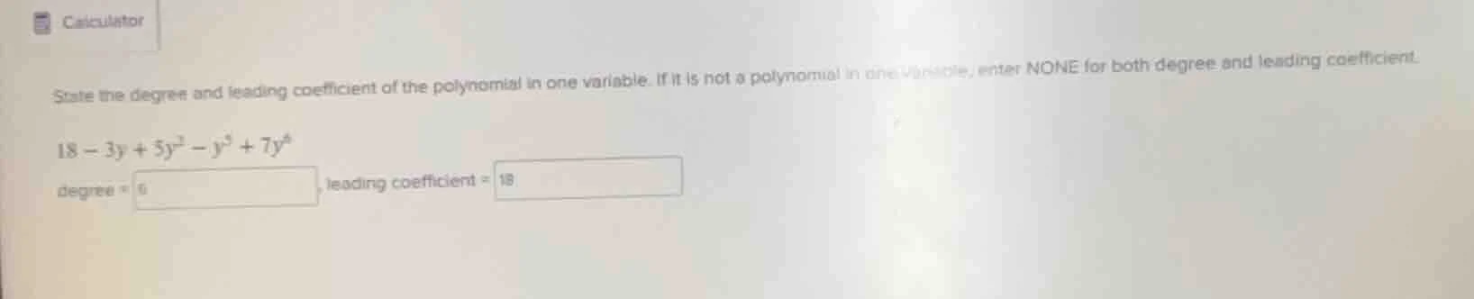 state the degree and leading coefficient of the polynomial in one varia…