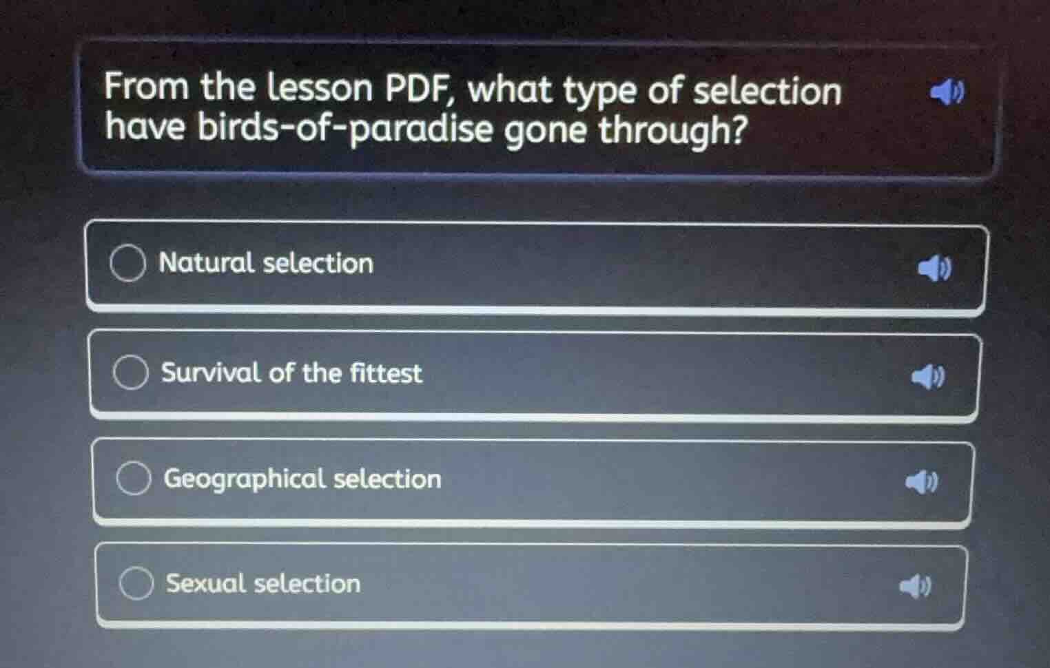 from the lesson pdf, what type of selection have birds-of-paradise gone…