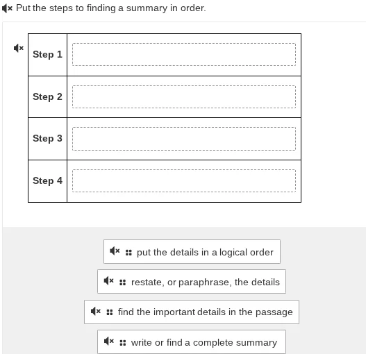 put the steps to finding a summary in order. step 1 step 2 step 3 step …