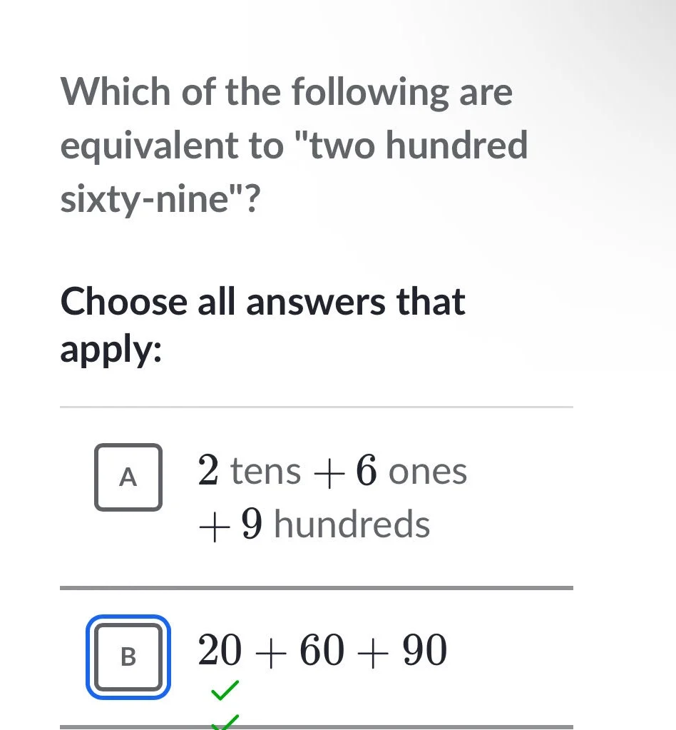 which of the following are equivalent to \two hundred sixty - nine\? ch…