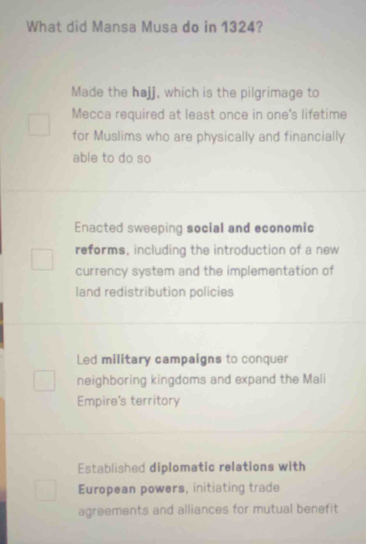 what did mansa musa do in 1324? made the hajj, which is the pilgrimage …