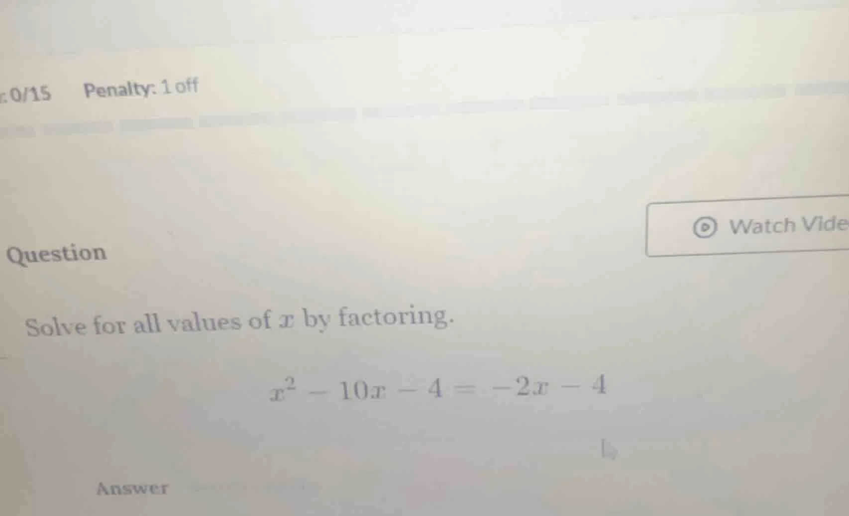 question solve for all values of ( x ) by factoring. ( x^2 - 10x - 4 = …