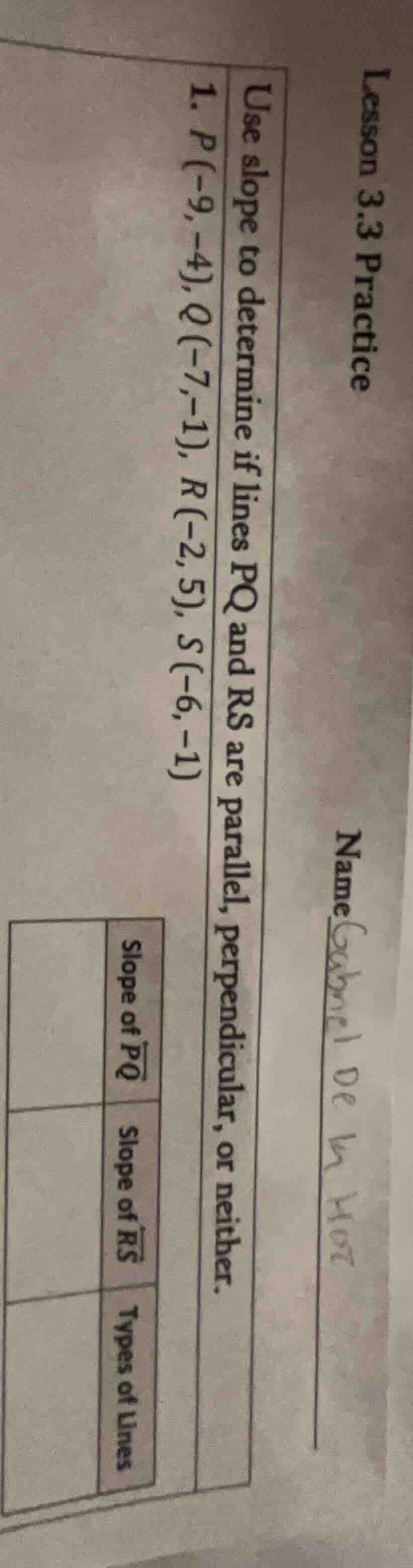 lesson 3.3 practice name use slope to determine if lines pq and rs are …