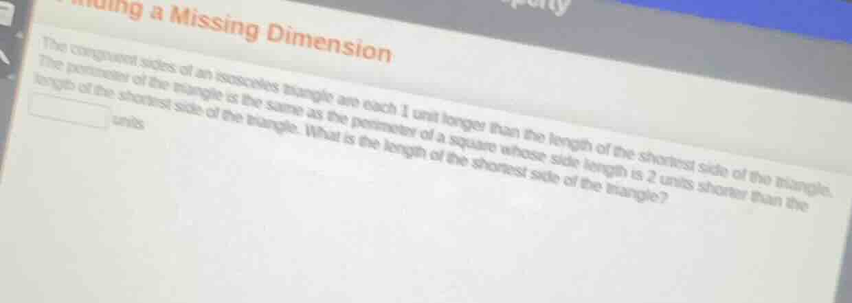 finding a missing dimension the congruent sides of an isosceles triangl…
