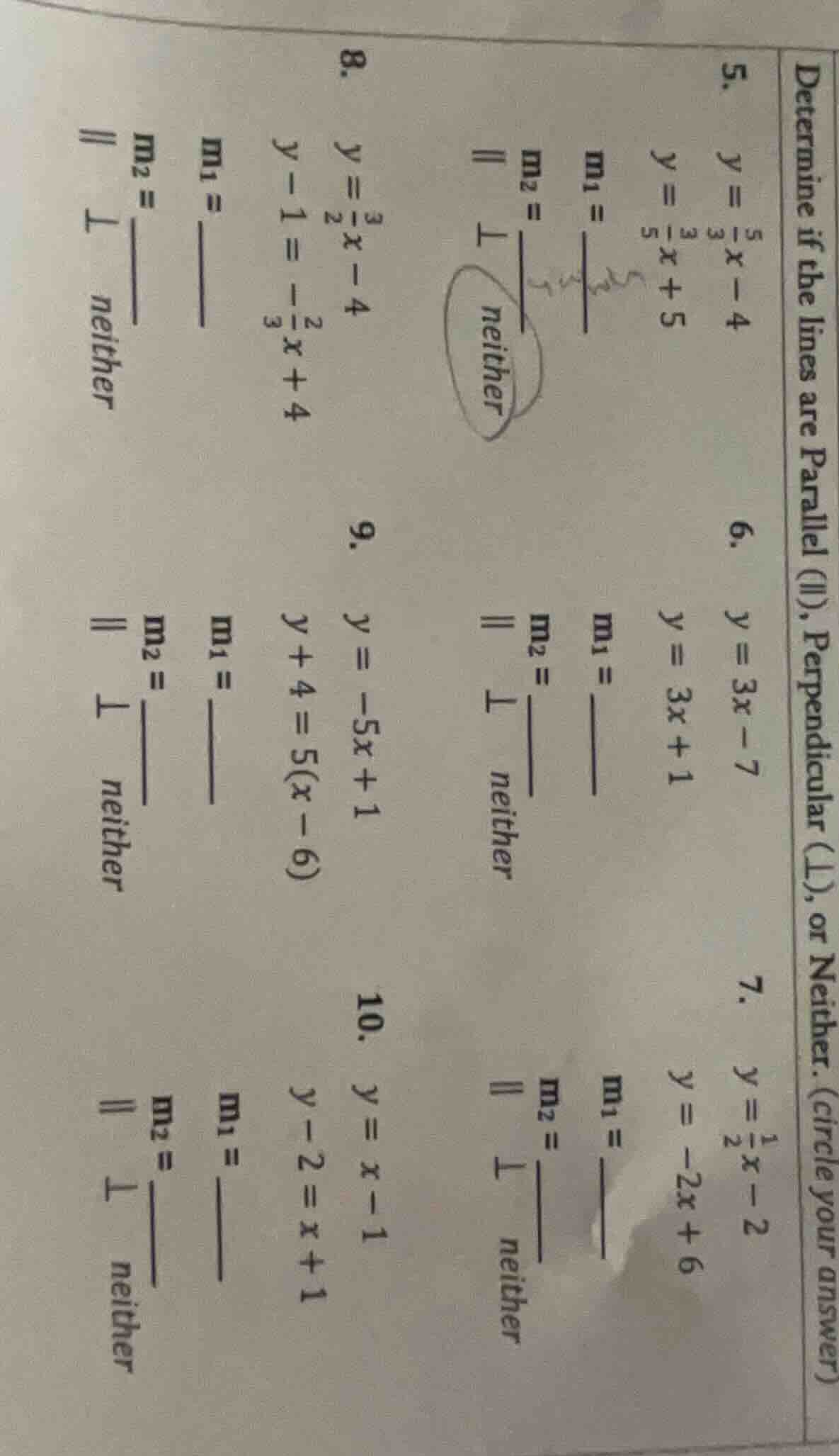 determine if the lines are parallel (∥), perpendicular (⊥), or neither.…