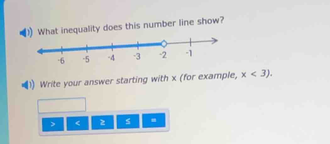 what inequality does this number line show? -6 -5 -4 -3 -2 -1 write you…